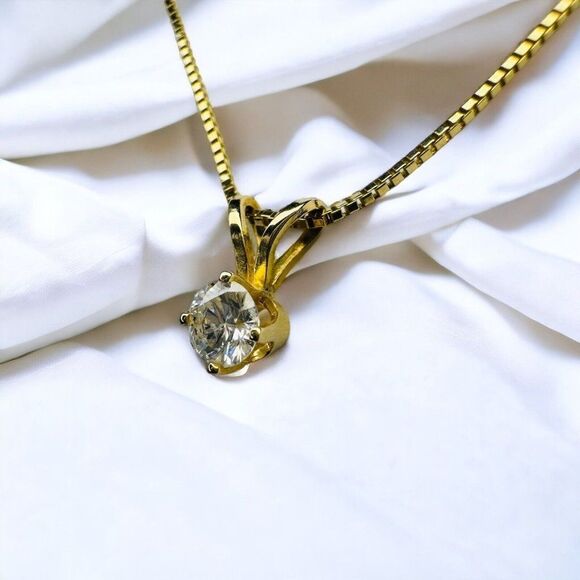 14K Gold 1/4 Carat Natural Diamond Solitaire Necklace 18" .25ct Anniversary Gift - Picture 10 of 16